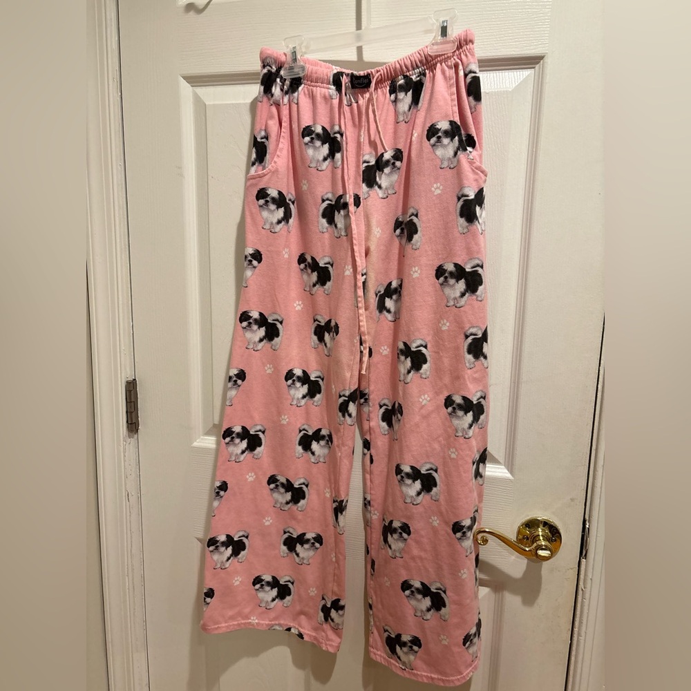 Cute Pink Shitzu Print Kids Pajama Pants